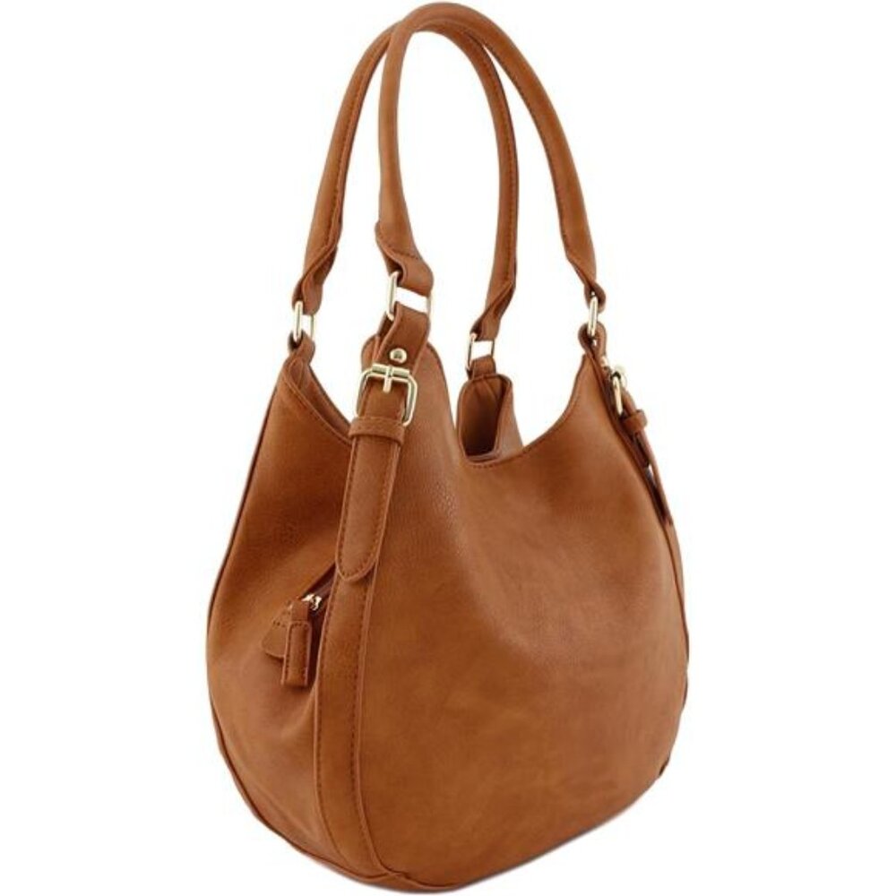 Lightweight 3 Compartment Faux Leather Medium Hobo Bag